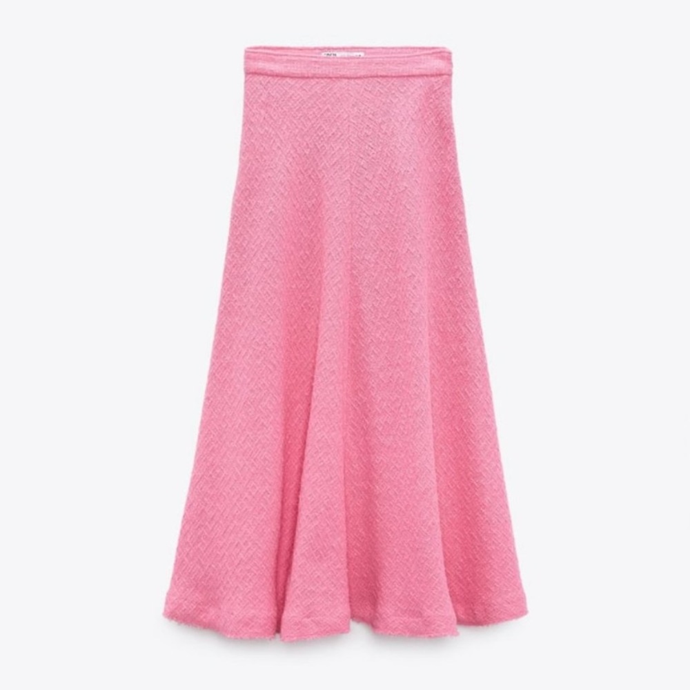 Zara | Textured Tweed-Like Pink Midi Skirt | Size L | Blogger Favorite - Picture 7 of 14